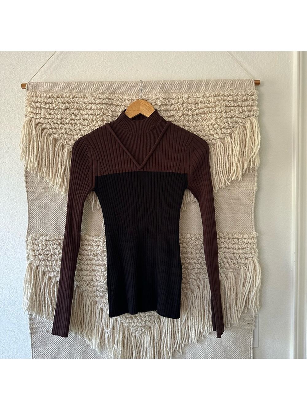 Marina Moscone Colorblock Mockneck Sweater
